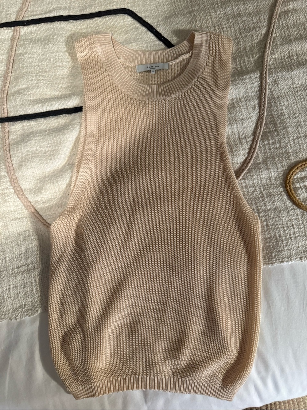 Sleeveless Knit Tank in Natural - Almina Concelt